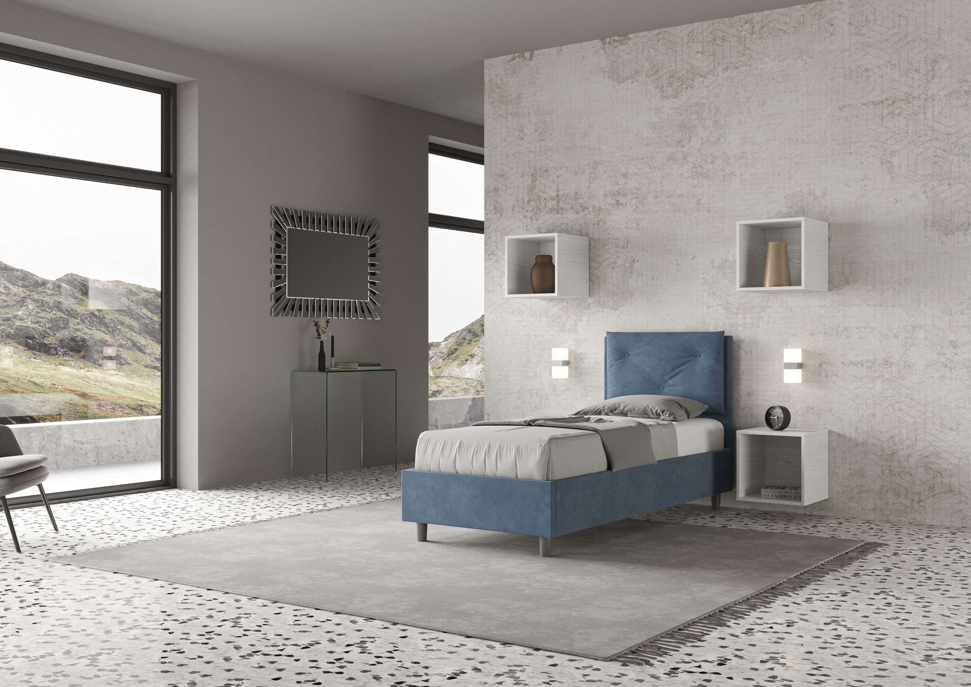 Letto Singolo 80x200 cm Senza Rete Adele Blu