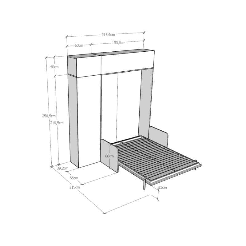 Letto a scomparsa francese 140x190 con divano e mobili Kentaro - immagine 16