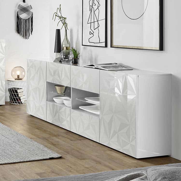 Vittoria RS L credenza madia moderna legno rovere 241cm 4 ante specchi