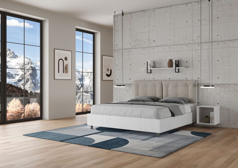 Letto matrimoniale da 160cm Egos Annalisa bianco frassino cuscino tortora - immagine 3
