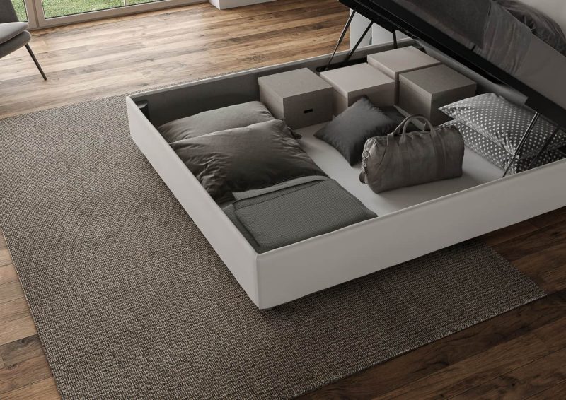 letto imbottito cassettone bianco130