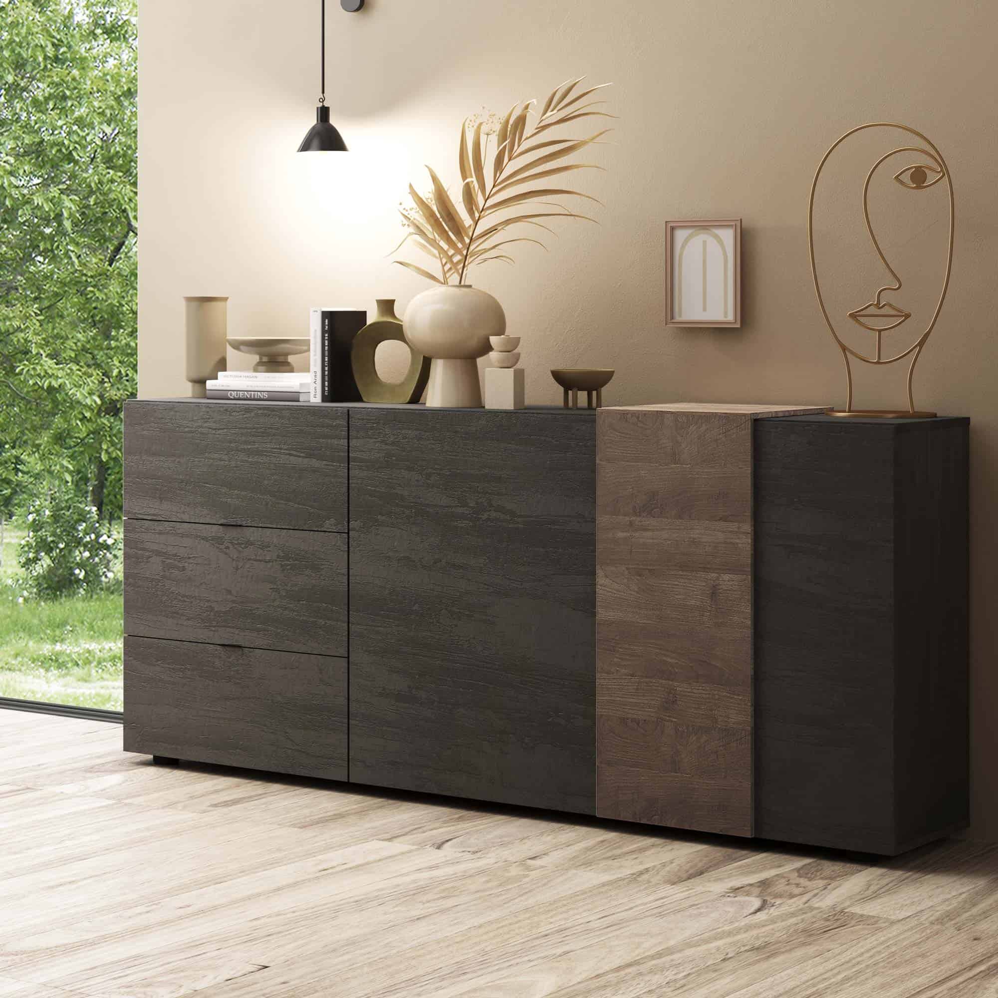 Credenza Moderna, Madia di Design, 4 ante, Legno Sherwood Oak