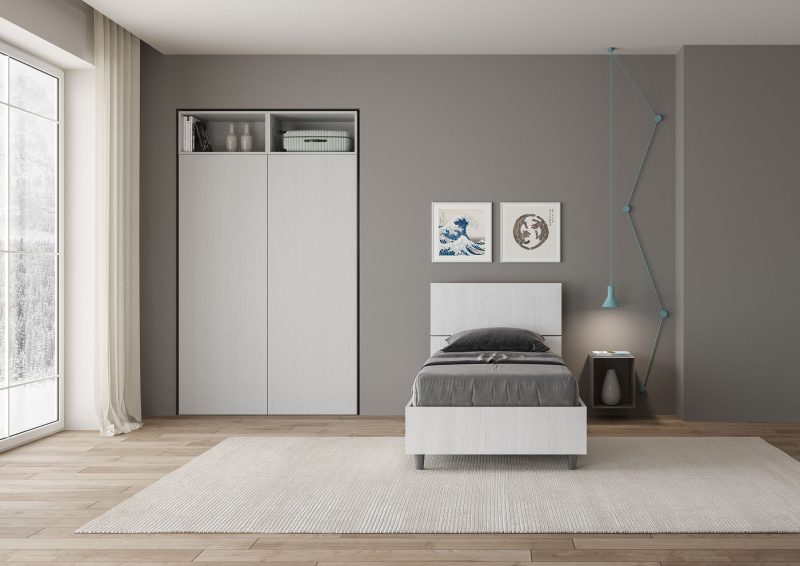 Letto singolo da 80cm Demas testata dritta bianco frassino - immagine 2