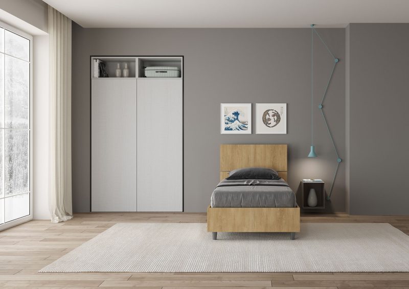Letto singolo da 80cm Demas testata inclinata quercia natura - immagine 3
