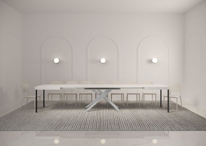 Tavolo allungabile gambe incrociate Karida 160x90 telaio bianco - immagine 22