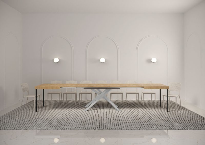 Tavolo allungabile gambe incrociate Karida 160x90 telaio bianco - immagine 10