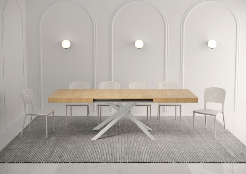 Tavolo allungabile gambe incrociate Karida 160x80 telaio bianco - immagine 4