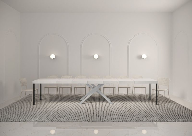 Tavolo allungabile gambe incrociate Karida 160x90 telaio bianco - immagine 24