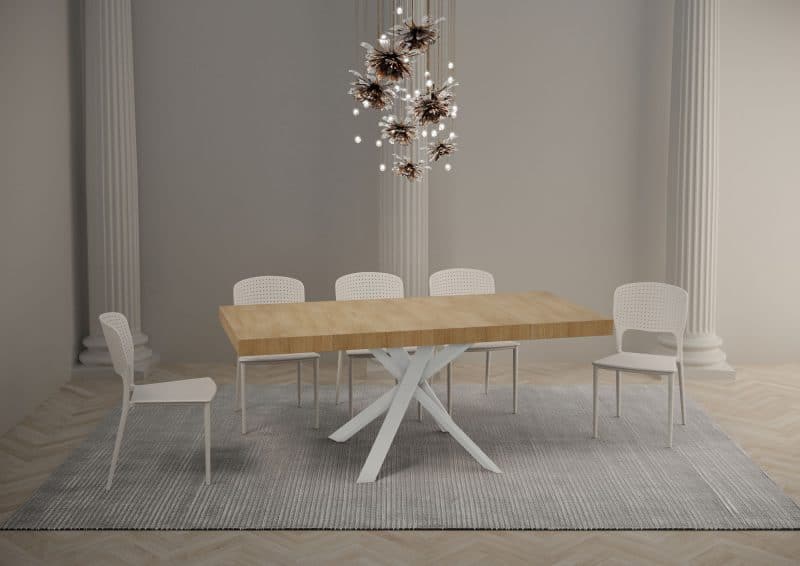 tavolo clerk 90 premium telaio bianco quercia natura aperto bassa