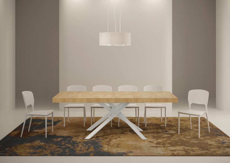 tavolo karida premium 120 telaio bianco quercia natura aperto bassa