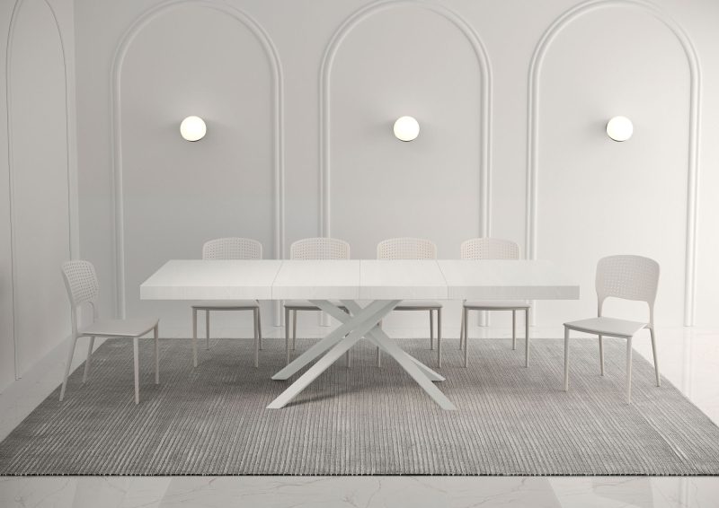 Tavolo allungabile gambe incrociate Karida 160x90 telaio bianco - immagine 23