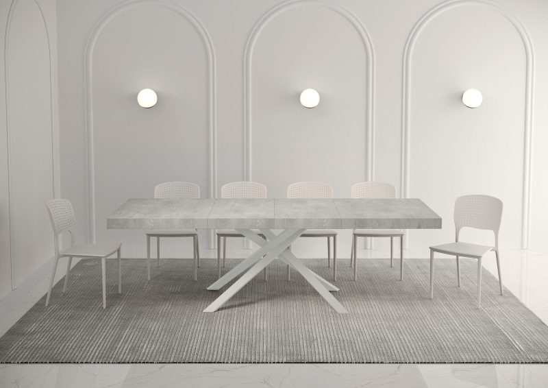 tavolo karida premium 140 telaio bianco cemento aperto bassa