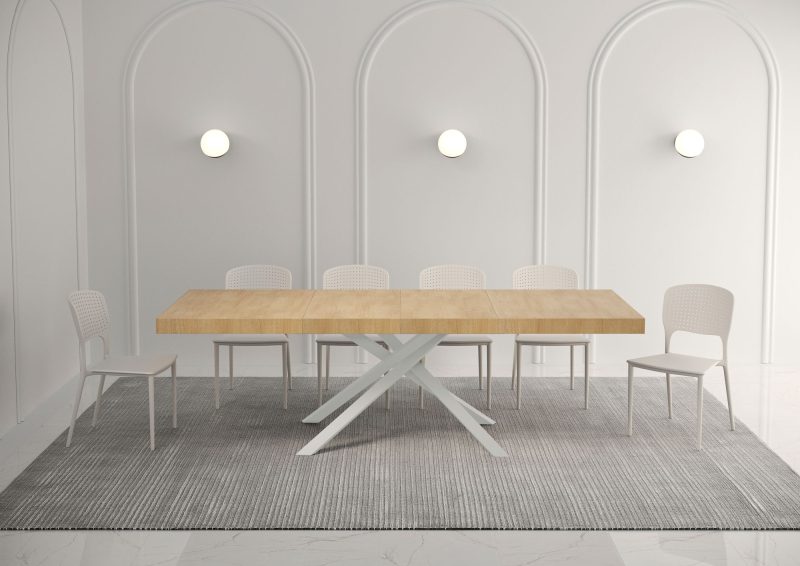 Tavolo allungabile gambe incrociate Karida 160x90 telaio bianco - immagine 11