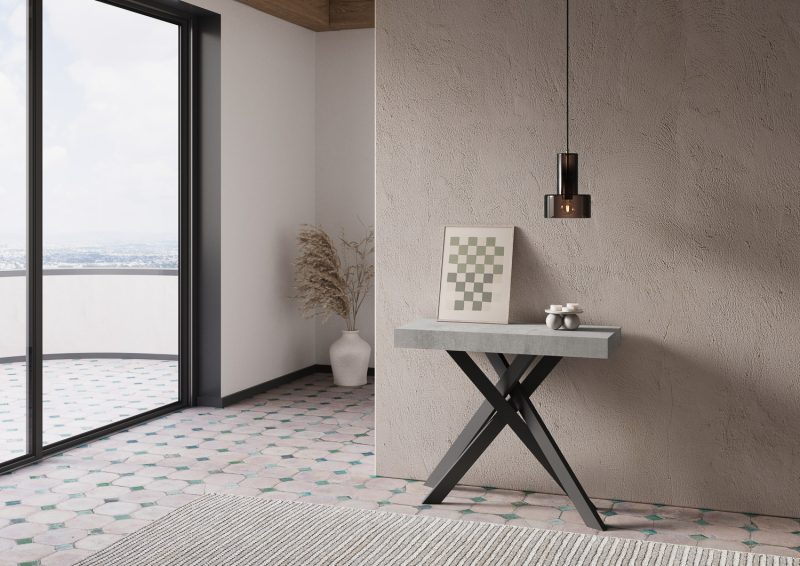Tavolo Consolle allungabile gambe incrociate antracite Krack 90x40 - immagine 7