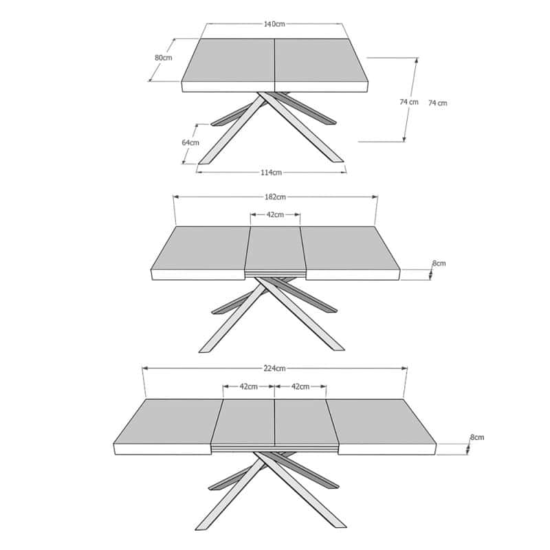 Tavolo allungabile gambe incrociate Karida 140x80 telaio bianco - immagine 19