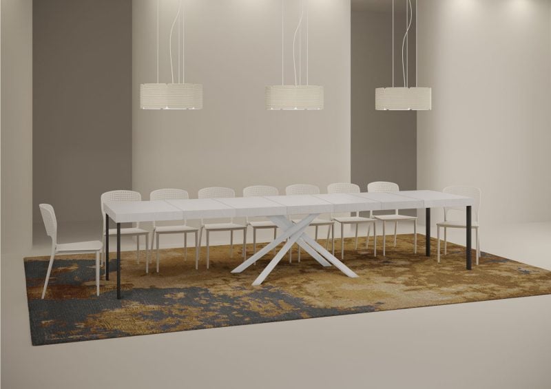 tavolo karida premium 120 telaio bianco bianco frassino aperto 5 allunghe bassa