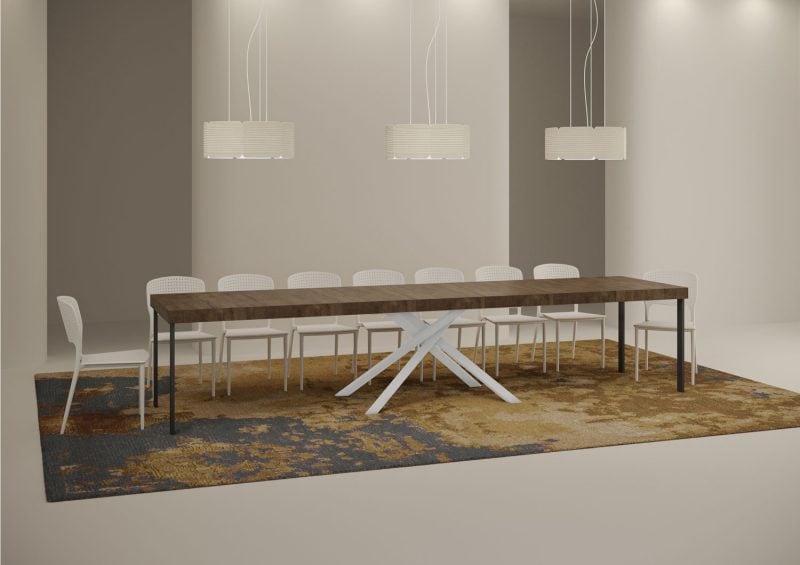 tavolo karida premium 120 telaio bianco noce aperto 5 allunghe bassa