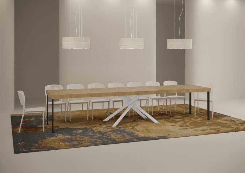 tavolo karida premium 120 telaio bianco quercia natura aperto 5 allunghe bassa
