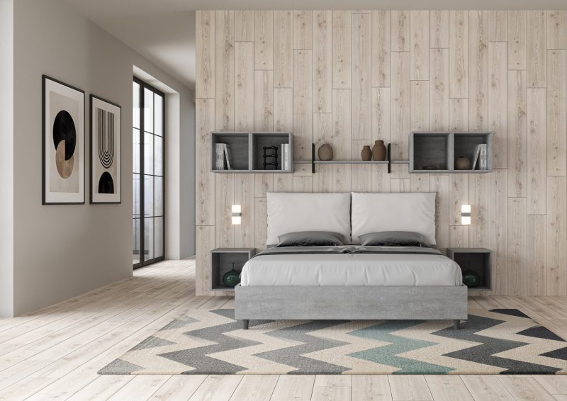 Letto matrimoniale da 160cm Egos Antea cemento cuscino bianco - immagine 2