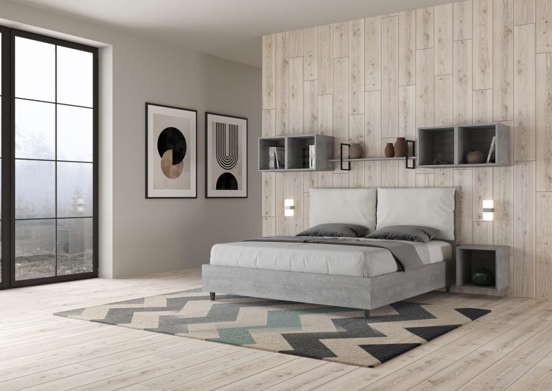Letto matrimoniale da 160cm Egos Antea cemento cuscino bianco - immagine 3