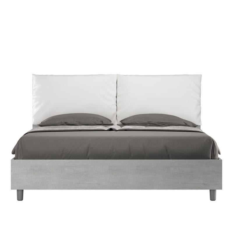 Letto matrimoniale da 160cm Egos Antea cemento cuscino bianco