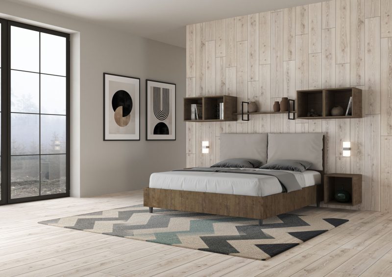 Letto matrimoniale da 160cm Egos Antea noce cuscino tortora - immagine 3