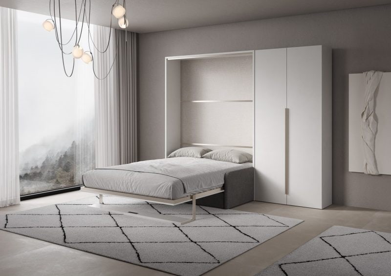 Letto a scomparsa matrimoniale con divano, mensola e armadio due ante 160x200 Versia - immagine 12