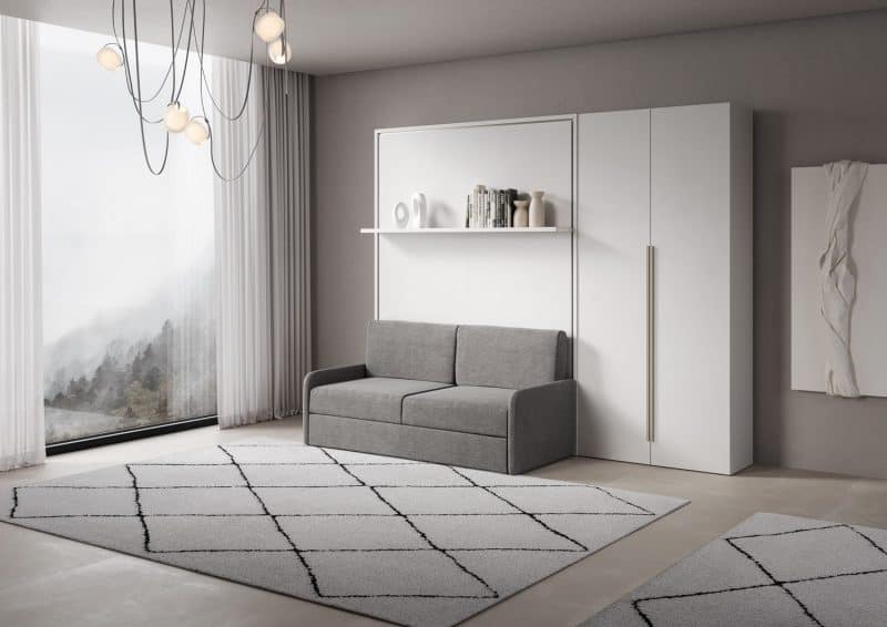 Letto a scomparsa matrimoniale con divano, mensola e armadio due ante 160x200 Versia - immagine 11