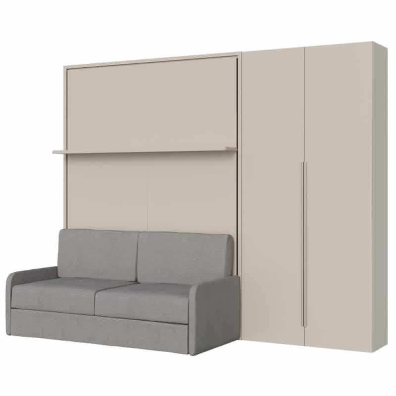 Letto a scomparsa matrimoniale con divano, mensola e armadio due ante 160x200 Versia - immagine 4