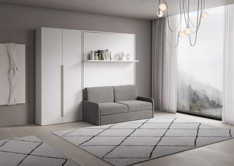 Letto a scomparsa matrimoniale con divano, mensola e armadio due ante 160x200 Versia - immagine 8
