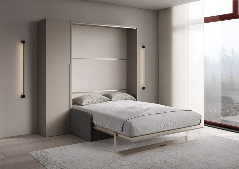 Letto a scomparsa matrimoniale con divano, mensola e armadio una anta 160x200 Versia - immagine 3