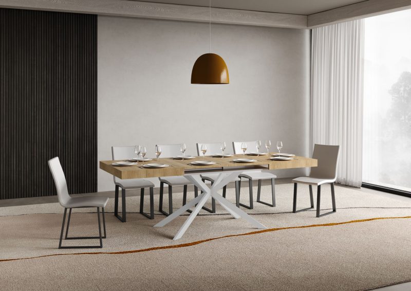 Tavolo allungabile gambe incrociate Plaker 120x80 telaio bianco - immagine 7