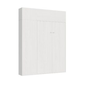 Letto a scomparsa 140 verticale Kentaro con colonna e pensili Bianco Frassino